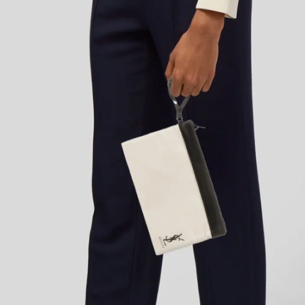 NWT YSL Yves Saint Laurent Black & White Canvas Wristlet Clutch